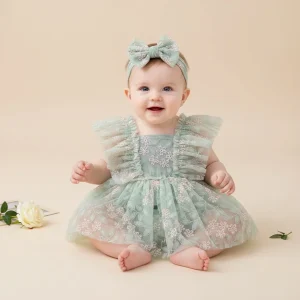 Barboteuse fille cérémonie d'été vert