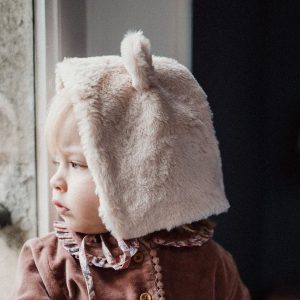 Bonnet Ourson fourrure rose