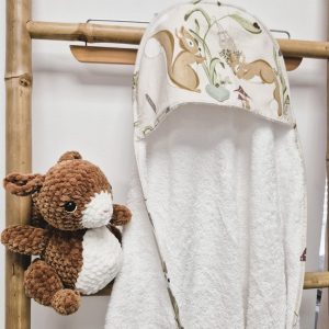 Cape de bain + Peluche écureuil – Cadeau de naissance fait main