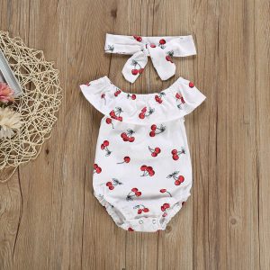 Ensemble body et bandeau aux motifs cerise