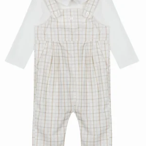 Combinaison bébé effet salopette – Blanc/beige