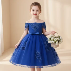 Robe de cérémonie fille - Fleurs Bleues