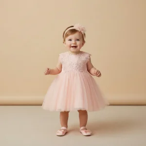 Robe baptême bébé fille rose