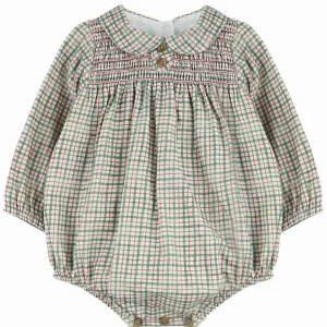 Barboteuse bébé à petits carreaux – Vert/rouge