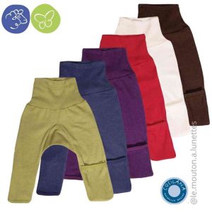 Pantalon bébé en laine et soie avec revers aux pieds - COSILANA