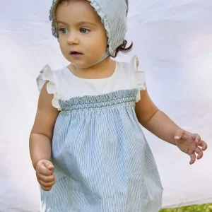 Ensemble bébé fille à smocks – Bleu/blanc