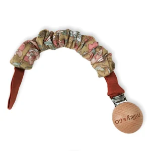 Attache tétine taupe fleuri