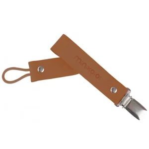 Attache tétine cuir camel