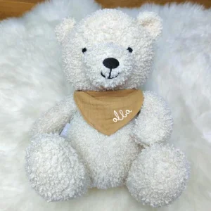 Peluche ourson naturel bandana personnalisé