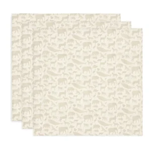 Lange gaze de Coton small 70x70cm Animals Nougat Lot de 3)