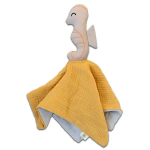 Doudou en Coton Bio Hippocampe Jaune