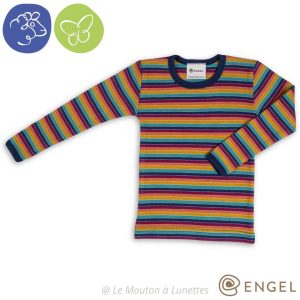 T-shirt multicolore laine et soie manches longues enfant - ENGEL NATUR