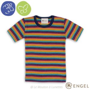 T-shirt multicolore laine et soie manches courtes enfant - ENGEL NATUR