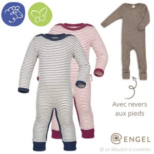 Pyjama laine et soie bébé sans pieds avec revers - ENGEL NATUR