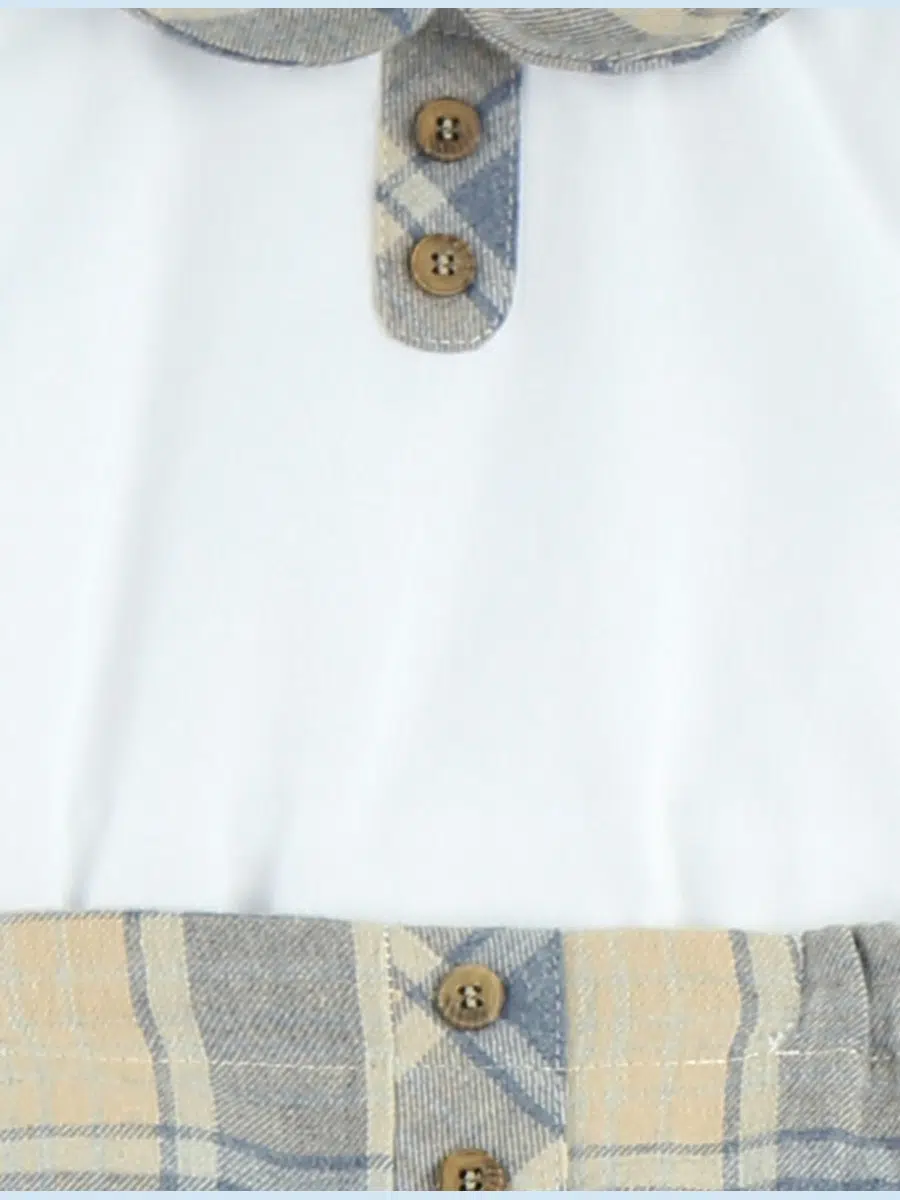 Ensemble bébé garçon blouse à col rond et bloomer – Bleu/beige – Image 3