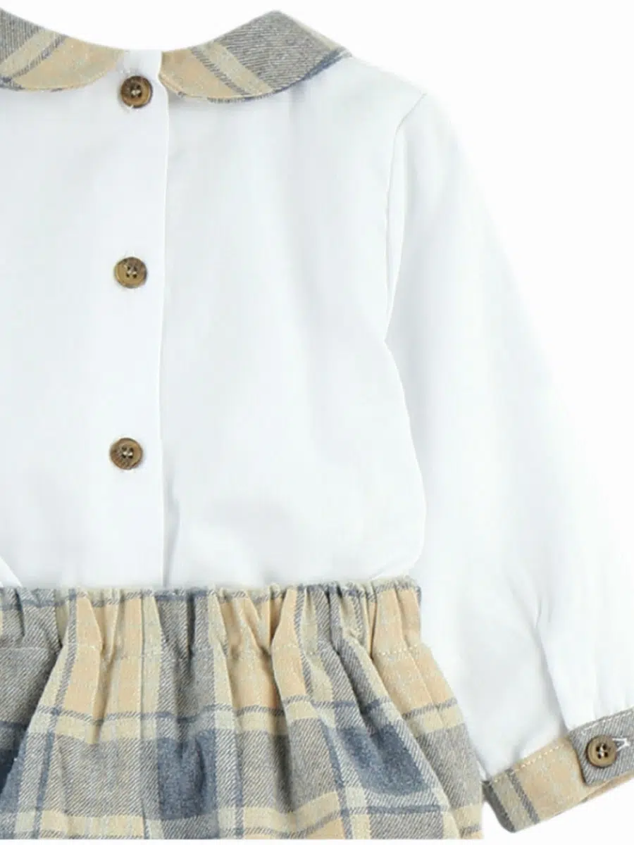 Ensemble bébé garçon blouse à col rond et bloomer – Bleu/beige – Image 4