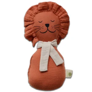 Hochet en Coton Bio Lion Rouge Argile