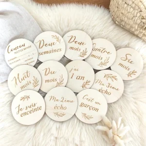 12 cartes étapes en bois - 24 moments de la naissance à ses 1 an