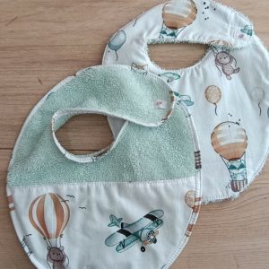Bavoirs bébé – lot de 2 – Coton & éponge – Fermeture scratch
