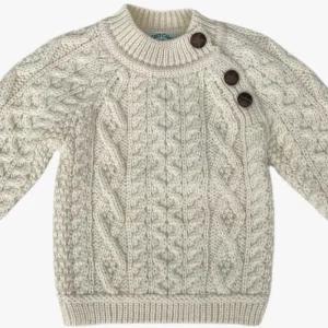 Pull bébé mixte à col rond 3 boutons – Pure laine mérinos – Ecru