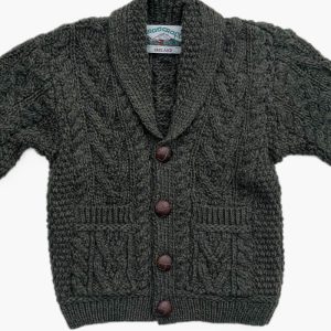 Gilet bébé garçon col châle – Pure laine mérinos – Vert