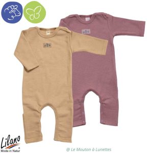 Pyjama en laine et soie avec rabats aux pieds - LILANO