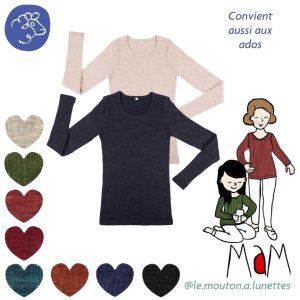 T-shirt laine mérinos MaM manches longues femme et ado – Coloris 2025/26