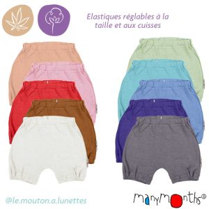 Short bloomer "Bubble" évolutif chanvre et coton bio - ManyMonths ECO Hempies