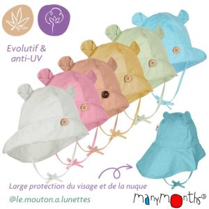 Chapeau évolutif avec oreilles d'ourson en chanvre et coton bio - ManyMonths