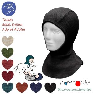 Cagoule Manymonths en laine mérinos enfant et adulte – Coloris 2025/26
