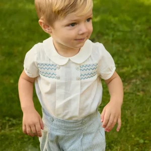Ensemble bébé garçon à smocks – Bleu/blanc
