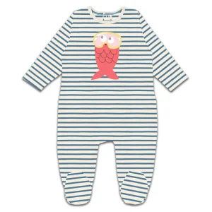Pyjama Poisson Rose Corail Rayures Bleues