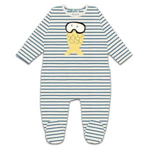 Pyjama Poisson Jaune Citron Rayures Bleues