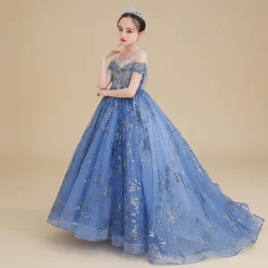 Robe enfant de noël gamme luxe bleu traîne