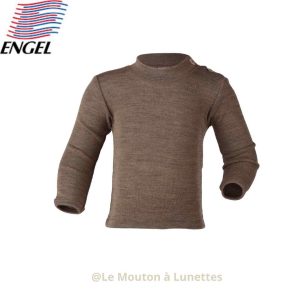 Tricot manches longues laine et soie avec col boutonné - ENGEL NATUR - Dernier exemplaire 62/68