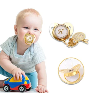 Sucette  Tétine & Attache Tétine Or Initiale - Babystyle™