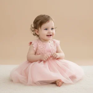 Robe baptême bébé fille rose - 48h