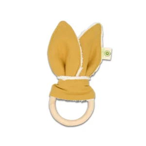 Anneau de Dentition en Coton Bio Lapin Jaune Curry
