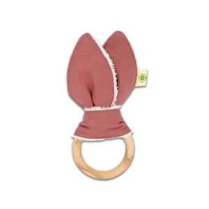 Anneau de Dentition en Coton Bio Lapin Rose