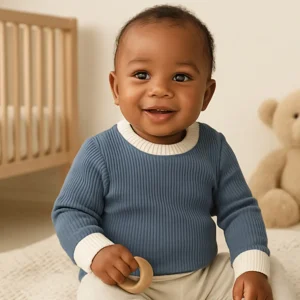 Baby Sweater Organic Cotton Long Sleeve Retro Contrast Trim