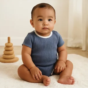 Short Sleeve Organic Cotton Baby Bodysuit Ribbed Infant Onesie