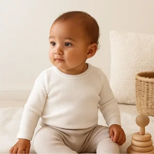 Organic Cotton Baby Shirt Long Sleeve Ribbed Stretchy Comfort
