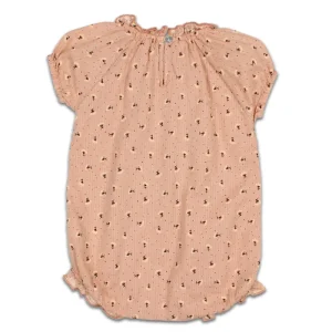 Barboteuse en Coton Bio Fleurie Bois de Rose