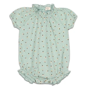 Barboteuse en Coton Bio Fleurie Cactus Vert Clair