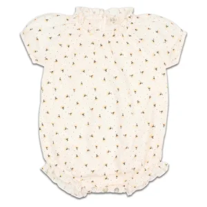 Barboteuse en Coton Bio Fleurie Talc Ecrue