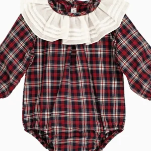 Barboteuse bébé écossaise à grande collerette – Rouge