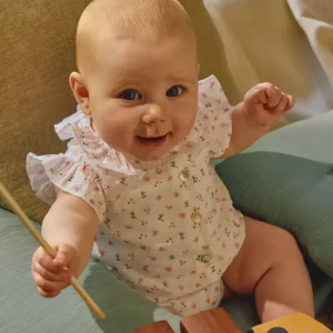 Barboteuse bébé fille plumetis – Blanc