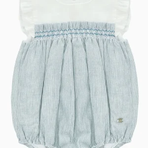 Barboteuse bébé à smocks – Bleu/blanc