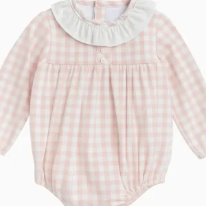 Barboteuse vichy en coton chaud – Rose