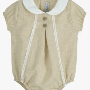 Barboteuse bébé mixte à col rond – Beige